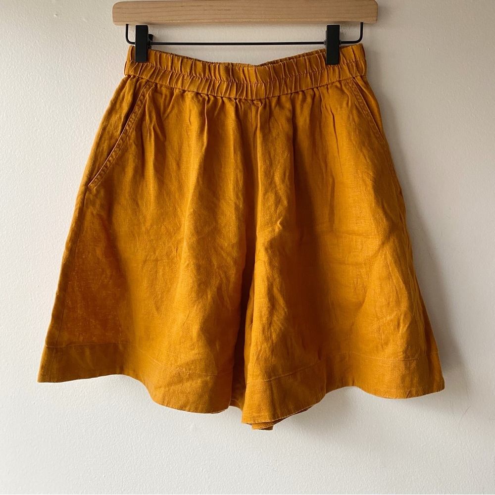 cos 100% hemp high waist orange culotte shorts